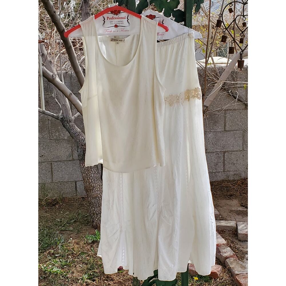 Spencer Alexis 2pc Skirt Set Womens 1X Ivory Floral Lace Sleeveless Maxi Wedding